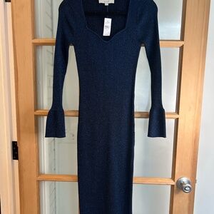 BRAND NEW WITH TAGS STUNNING MIDNIGHT BLUE MIDI LOFT DRESS SIZE XS